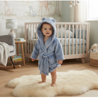 18C853: Baby Dusky Blue Hooded Dressing Gown (6-24 Months)
